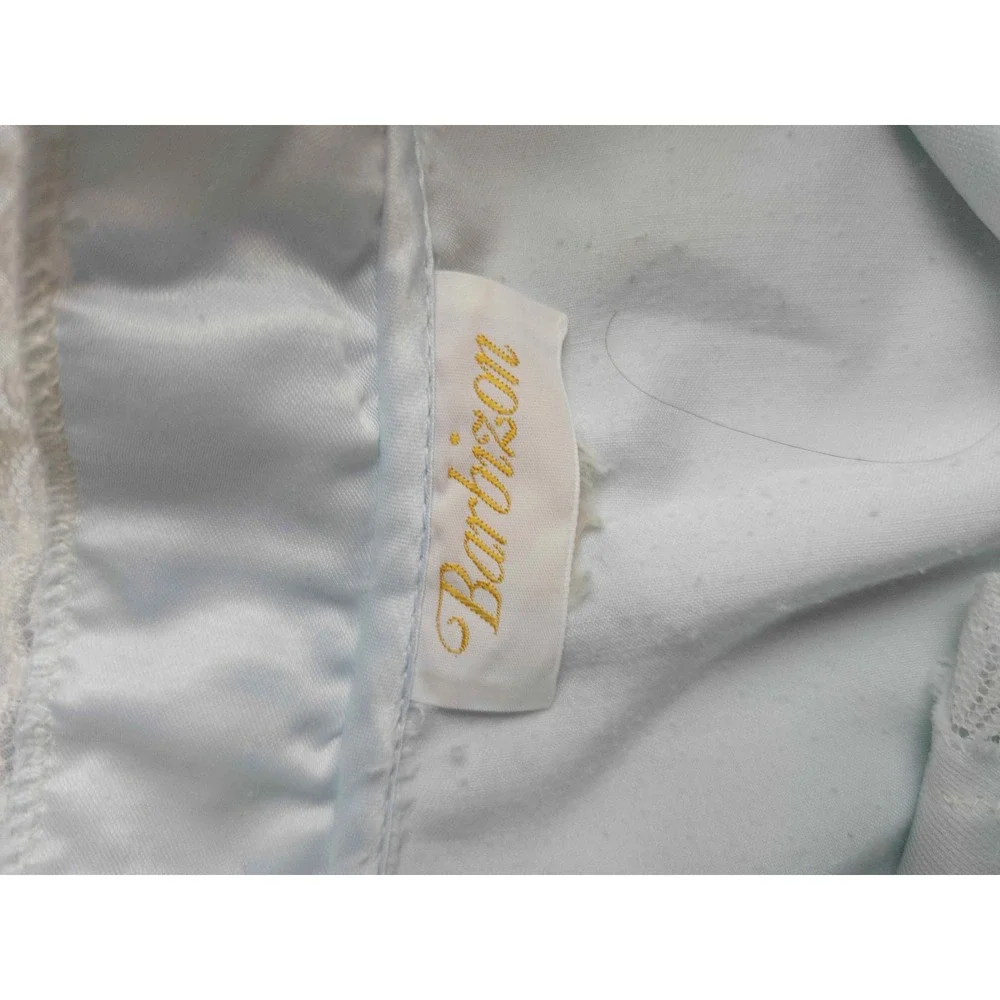 Vintage Barbizon Light Blue Satin Nightgown Lace Floral Embroidery Long Sleeve M